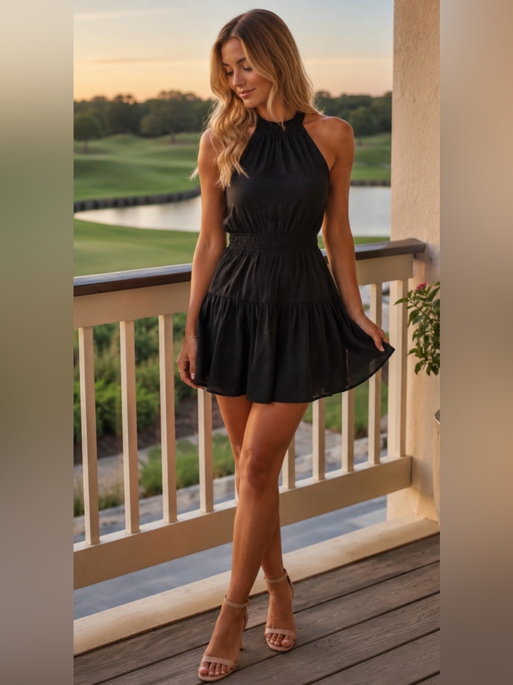 Black Sleeveless Halter Fit and Flare Mini Dress
